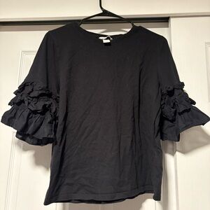 Black Ruffle Sleeve Top